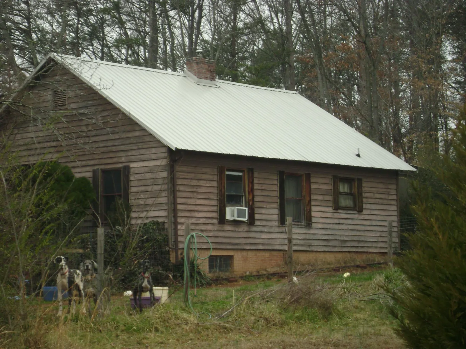 White metal roof on an old wood sided farmhouse, from a Asphalt Shingle Roof Repair job in Columbia